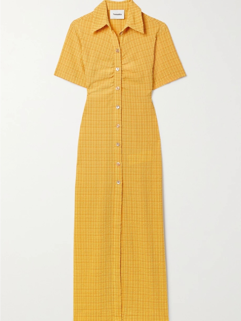 Nanushka Mustard Yellow Button-Front Midi Dress Gingham